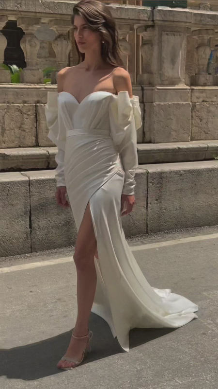 wedding dress puffy sleeves Strapless Bridal Dresses High Split Dresses C28202