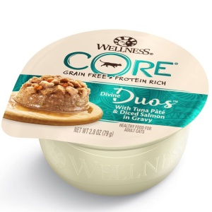 WELLNESS CORE 貓罐頭 無穀物 Divine Duos 雙重滋味杯 吞拿魚茸配三文魚肉丁 2.8oz (綠色)