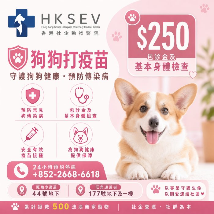 HKSEV 狗狗五聯疫苗 2026 &middot; 每針 $250