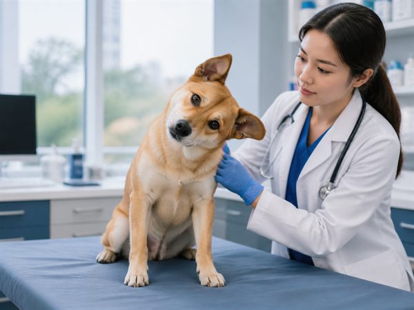 狗狗出現頭歪及平衡問題由獸醫檢查