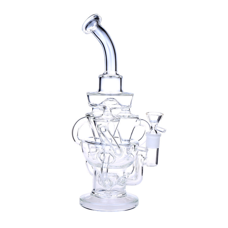 12.4" Vortex Glass Bong Recycler Tube Water Pipe 14mm Female joint