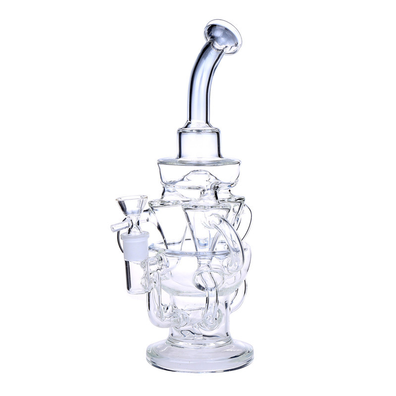 12.4" Vortex Glass Bong Recycler Tube Water Pipe 14mm Female joint