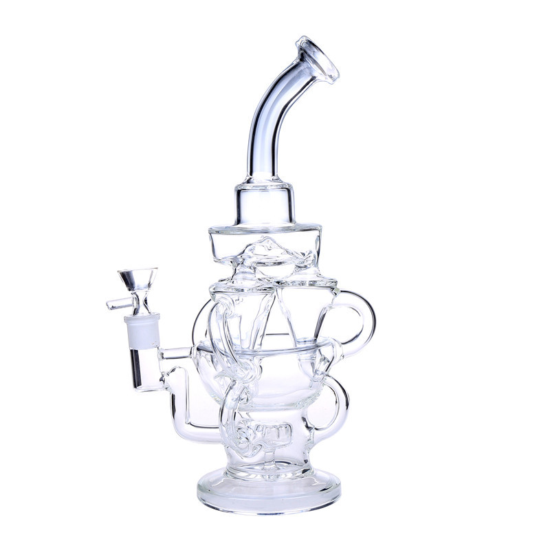 12.4" Vortex Glass Bong Recycler Tube Water Pipe 14mm Female joint