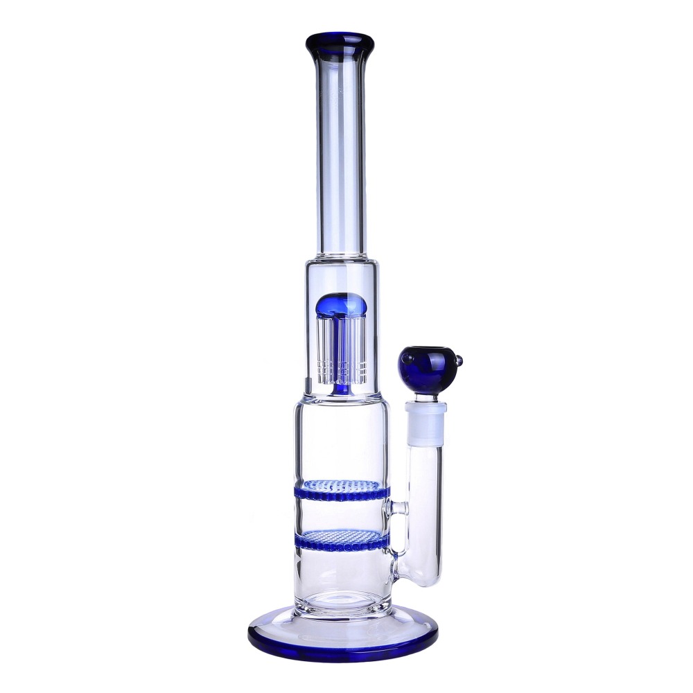 15.7" Double Honeycomb Arm Tree Perc Glass Bong