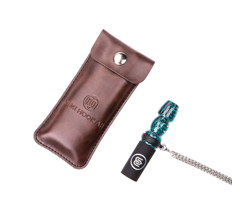 Premium Food Grade Resin Hookah Personal Sanitary Mouthpiece with 304 Stainless Steel Chain and PU Leather Pouch