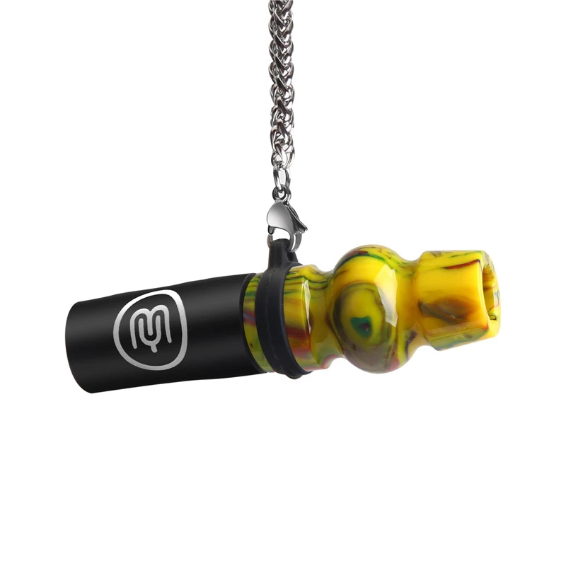 Resin HookahMouthpiece Personal Hygiene Mouth Tips with 304 Stainless Steel Chain and PU Leather Pouch