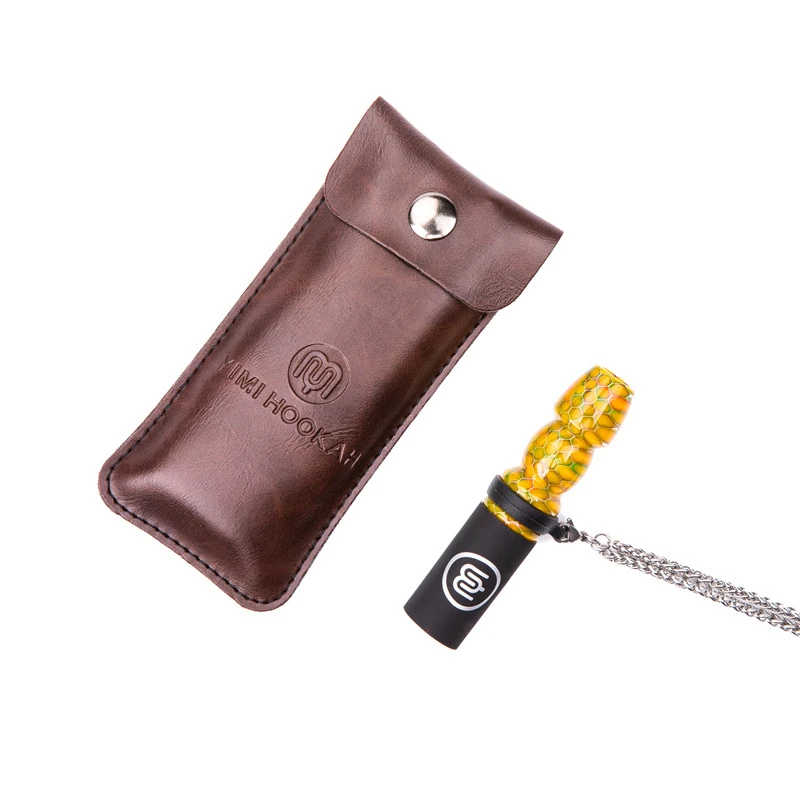 Premium Food Grade Resin Hookah Personal Sanitary Mouthpiece with 304 Stainless Steel Chain and PU Leather Pouch