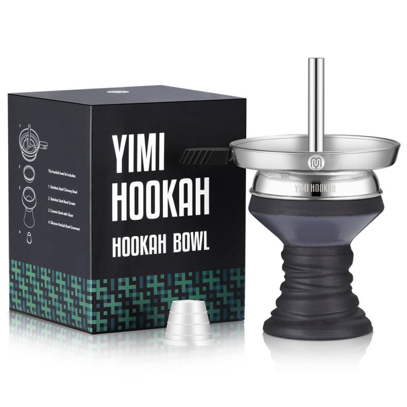 Yimi Hookah Premium Ceramic Hookah Bowl, Stainless Steel Bowl Screen, Hookah Chimney Charcoal Bowl Kit