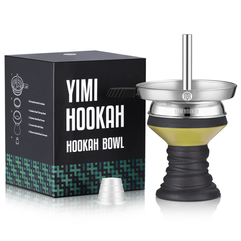 Yimi Hookah Premium Ceramic Hookah Bowl, Stainless Steel Bowl Screen, Hookah Chimney Charcoal Bowl Kit