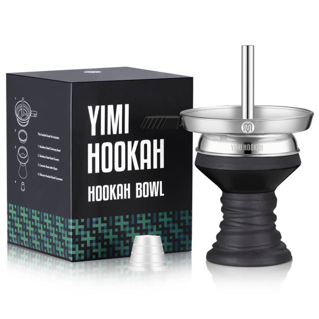 Yimi Hookah Premium Ceramic Hookah Bowl, Stainless Steel Bowl Screen, Hookah Chimney Charcoal Bowl Kit