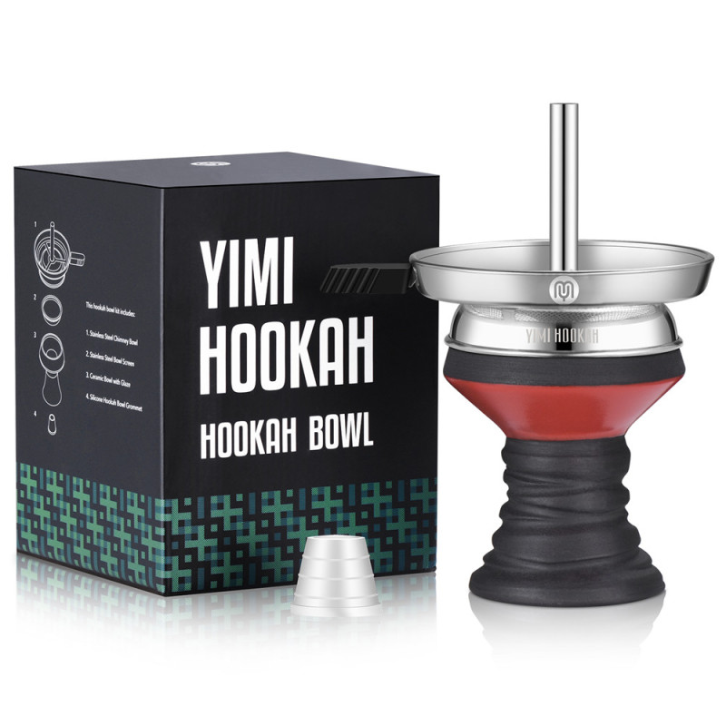 Yimi Hookah Premium Ceramic Hookah Bowl, Stainless Steel Bowl Screen, Hookah Chimney Charcoal Bowl Kit