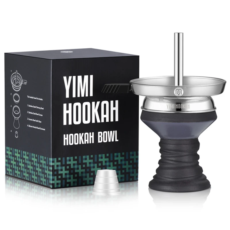 Yimi Hookah Premium Ceramic Hookah Bowl, Stainless Steel Bowl Screen, Hookah Chimney Charcoal Bowl Kit