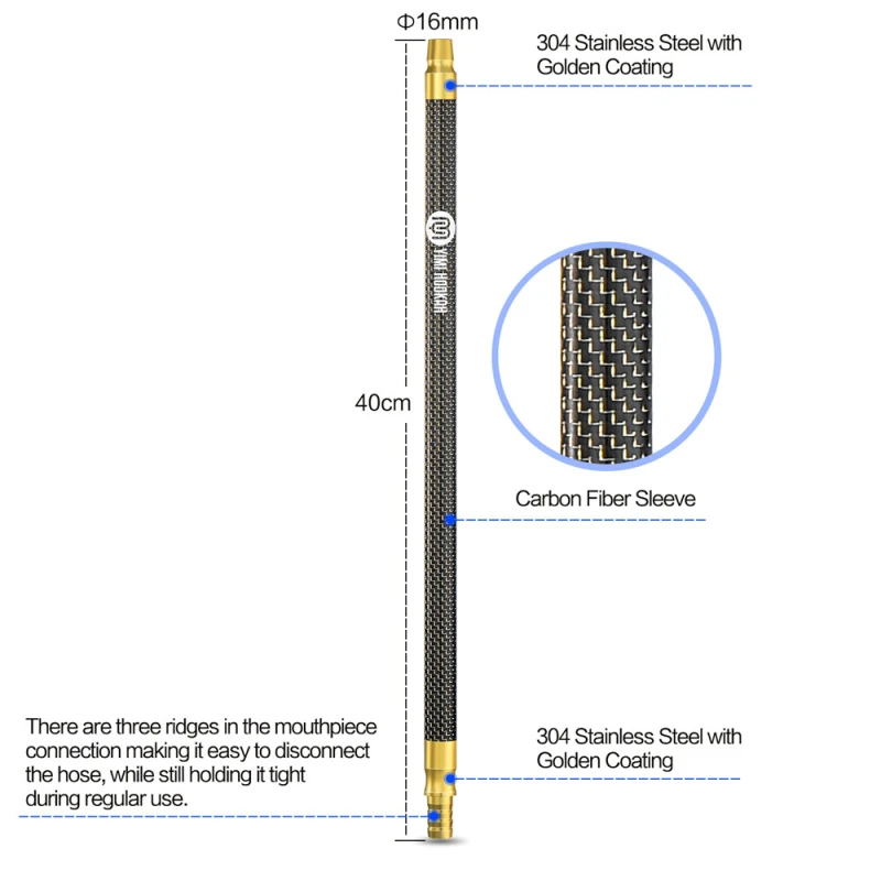 Yimi Hookah 304 Stainless Steel Gold Silver Color Carbon Fiber Tube Hookah Mouthpiece