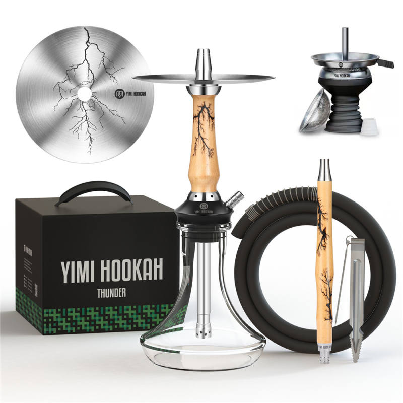 Yimi Hookah V2A Stainless Steel Hookah Set Include Hookah Tray Shisha Charcoal Holder Shisha Mouthpiece Silicone Bowl Hookah Tong - Thunder Yellow