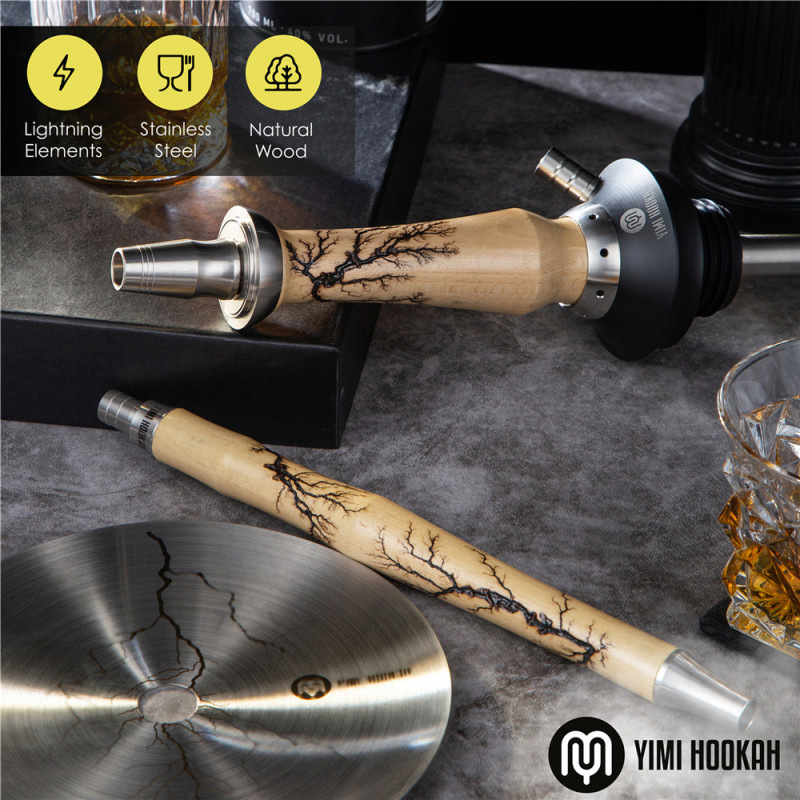 Yimi Hookah V2A Stainless Steel Hookah Set Include Hookah Tray Shisha Charcoal Holder Shisha Mouthpiece Silicone Bowl Hookah Tong - Thunder Yellow