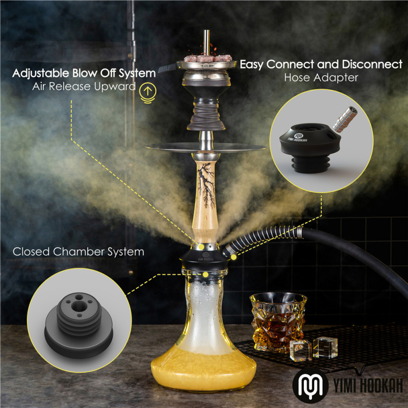 Yimi Hookah V2A Stainless Steel Hookah Set Include Hookah Tray Shisha Charcoal Holder Shisha Mouthpiece Silicone Bowl Hookah Tong - Thunder Yellow