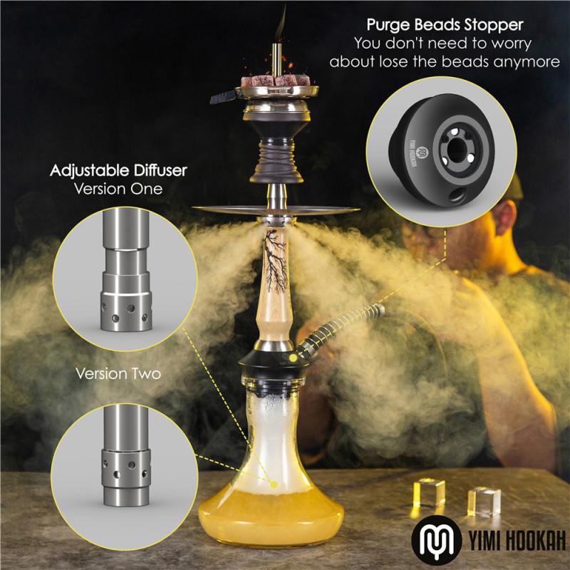 Yimi Hookah V2A Stainless Steel Hookah Set Include Hookah Tray Shisha Charcoal Holder Shisha Mouthpiece Silicone Bowl Hookah Tong - Thunder Yellow