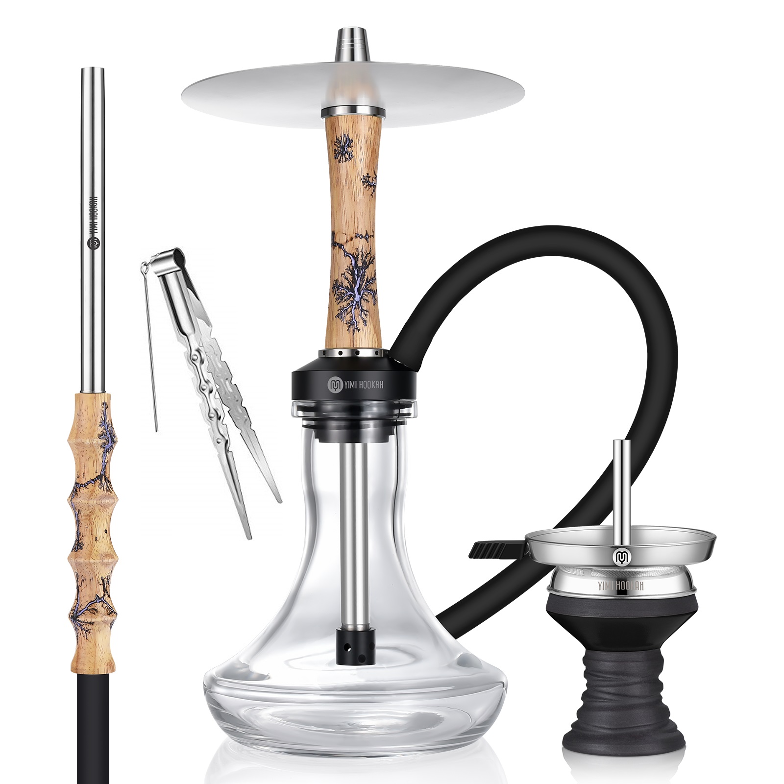 Yimi Hookah Wooden Shisha V2A Stainless Steel Hookah Set With