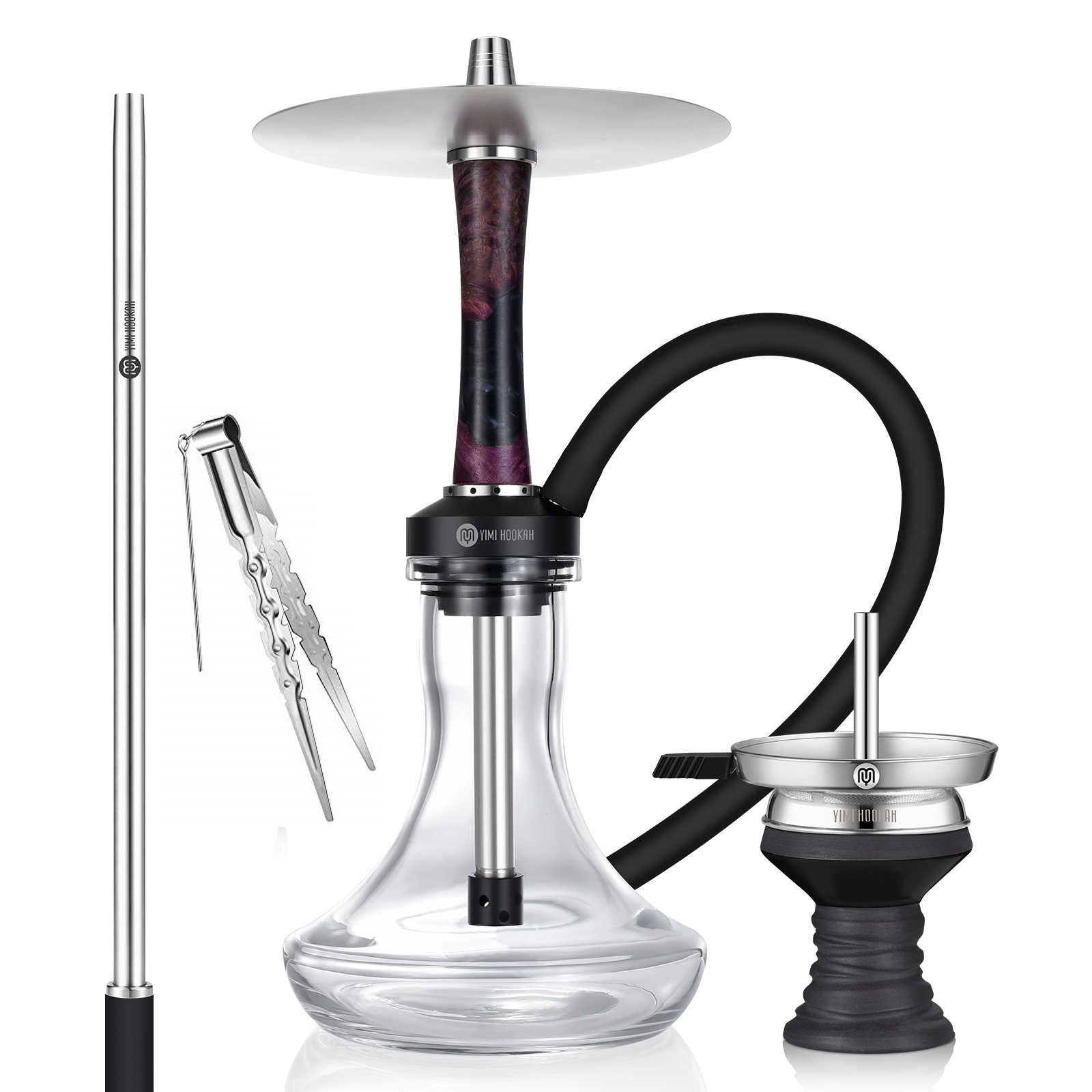 Yimi Hookah Wooden Shisha Set Stainless Steel Complete Set With