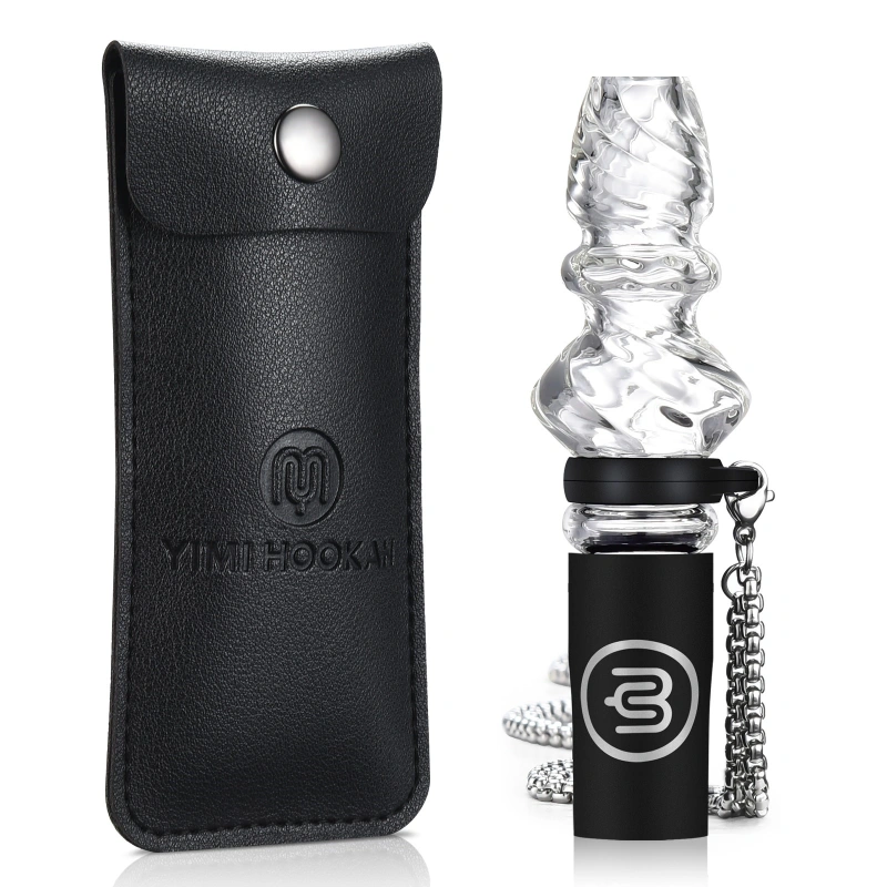 Personal Reusable Glass Hookah Mouth Tip with PU Leather Pouch and Stainless-Steel Lanyard