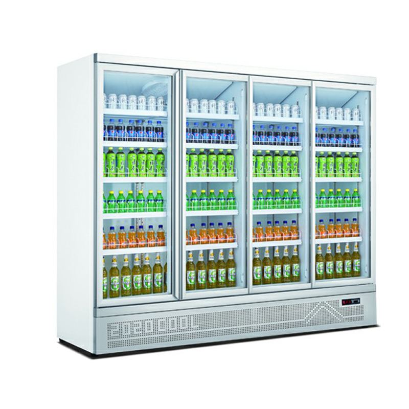 4 Doors Bottom Mounted Refrigerated Showcase-Black Display Cooler Cold Drink Beverage Refrigerator Fridge for Shop Supermarket