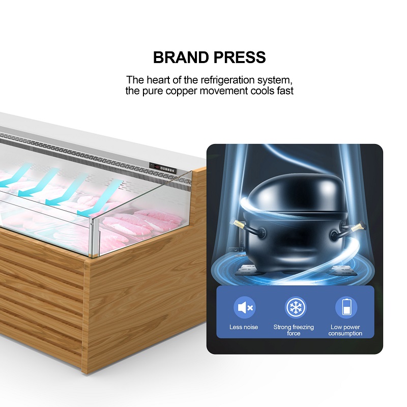 Horizontal Open Type Display Cooler Supermarket Butchery Fridge Glass Meat Chiller Display Showcase