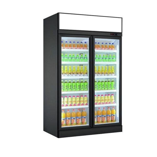 Beer Glass Showcase Beverage Cooler Commercial Double Glass Door Display Upright Refrigerator