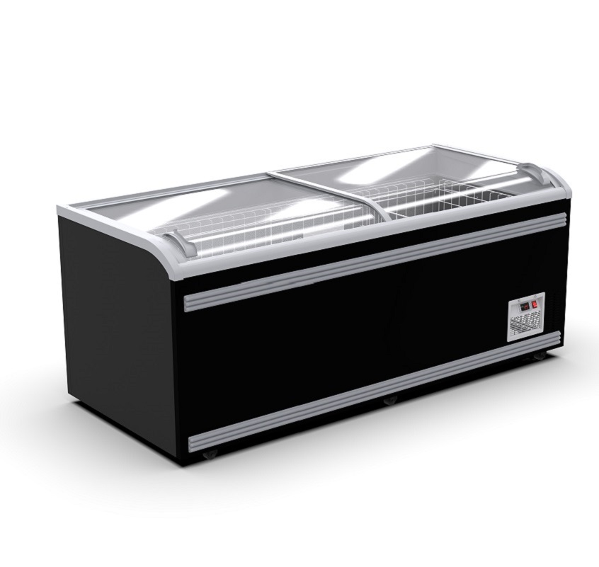 Large Capacity Sliding Glass Door Chest Island Freezer Commercial Deep Display Counter