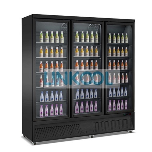 Supermarket Refrigerated Showcase Display Refrigerator Upright Glass Door Chiller