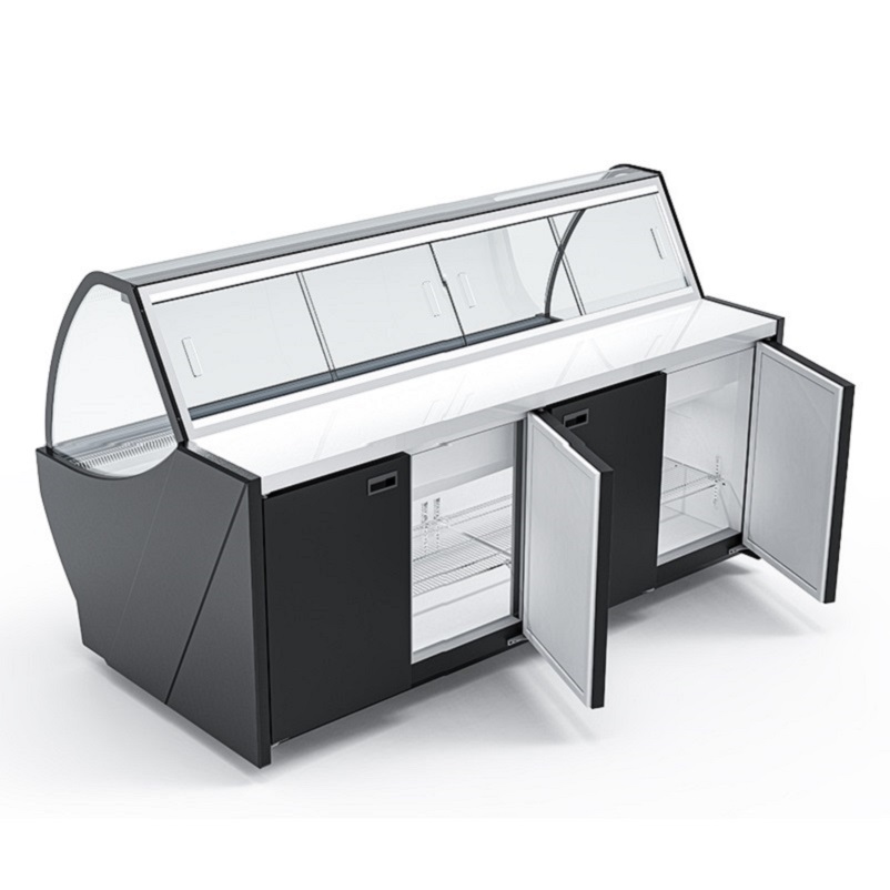 Freezer Showcase Meat Chiller Display Refrigerator Butcher Curved Glass Door Fresh Meat Display Chiller