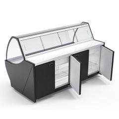 Freezer Showcase Meat Chiller Display Refrigerator Butcher Curved Glass Door Fresh Meat Display Chiller
