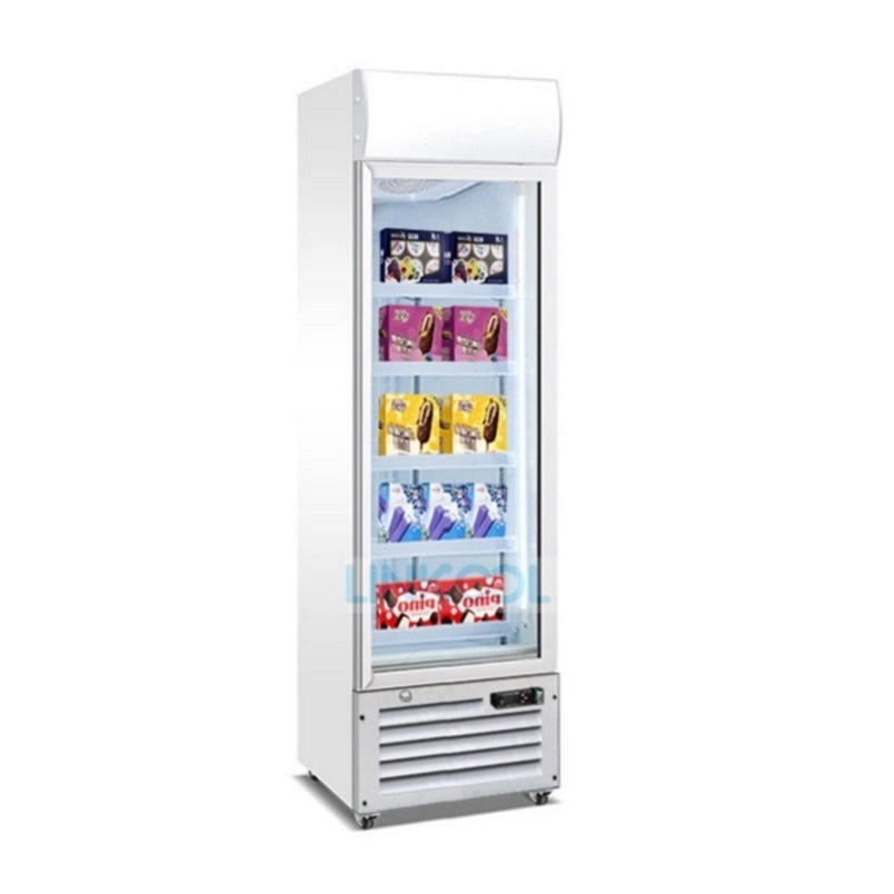 Ice Cream Frozen Food Vertical Showcase Glass Door Display Deep Upright Freezer