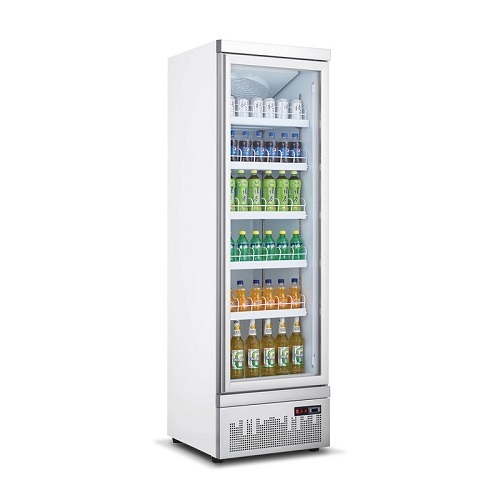 Upright Glass Door Beverage Cooler Refrigerator with Wheels Supermarket Cold Drink Display Chiller