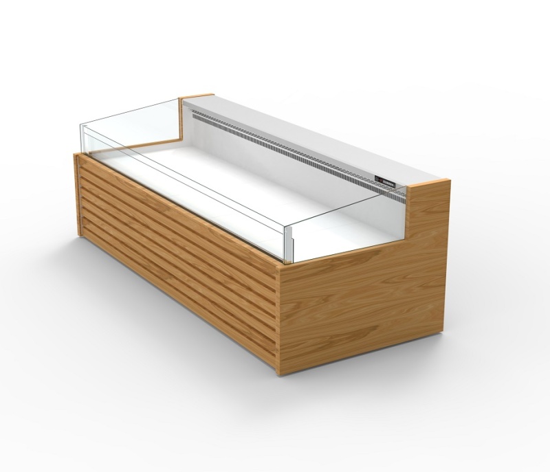 Horizontal Open Type Display Cooler Supermarket Butchery Fridge Glass Meat Chiller Display Showcase