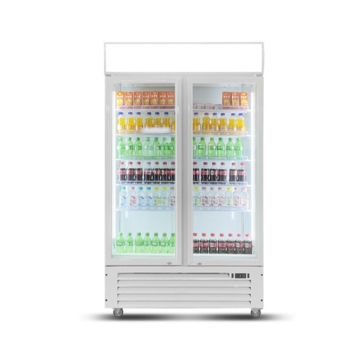 Commercial Two Door Cold Drink Refrigerator Showcase with Wheels Beer