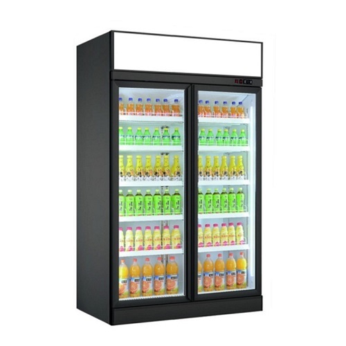 Beer Glass Showcase Beverage Cooler Commercial Double Glass Door Display Upright Refrigerator