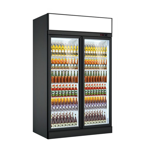 Beer Glass Showcase Beverage Cooler Commercial Double Glass Door Display Upright Refrigerator