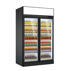 Beer Glass Showcase Beverage Cooler Commercial Double Glass Door Display Upright Refrigerator