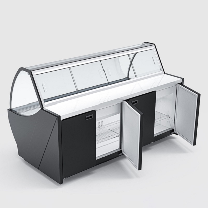 Freezer Showcase Meat Chiller Display Refrigerator Butcher Curved Glass Door Fresh Meat Display Chiller