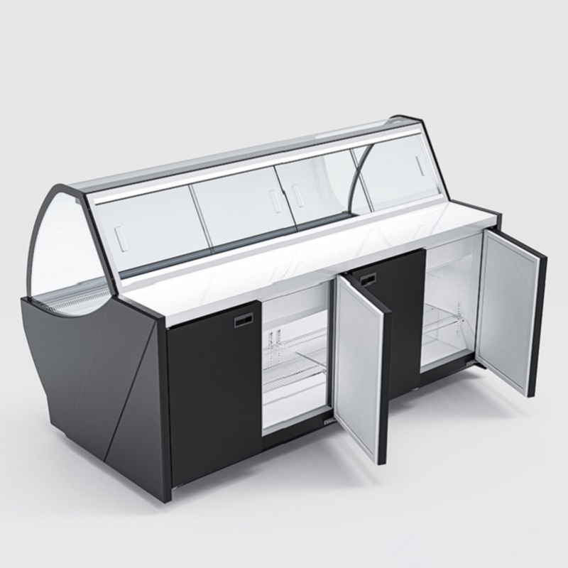 Freezer Showcase Meat Chiller Display Refrigerator Butcher Curved Glass Door Fresh Meat Display Chiller