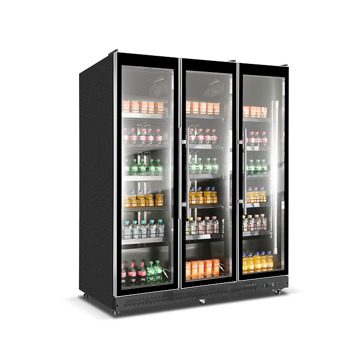 Bar Beer Can Cooler Display Freezer 3 Glass Doors Beverage Fridge Upright Refrigerated Chiller