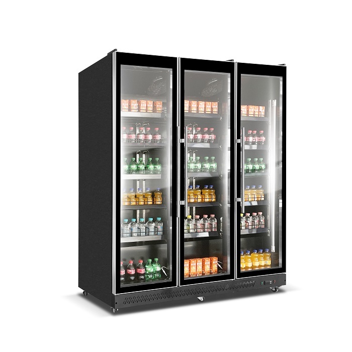 Bar Beer Can Cooler Display Freezer 3 Glass Doors Beverage Fridge Upright Refrigerated Chiller