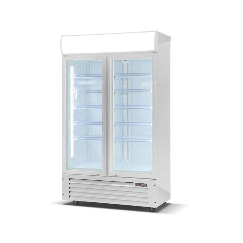 Commercial Two Door Cold Drink Refrigerator Showcase with Wheels Beer