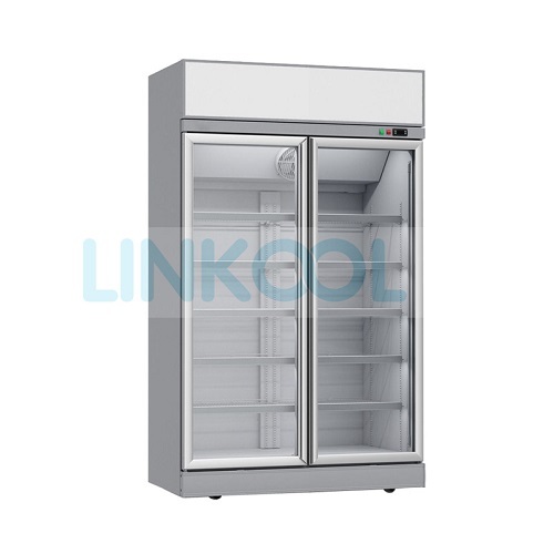 Beer Glass Showcase Beverage Cooler Commercial Double Glass Door Display Upright Refrigerator