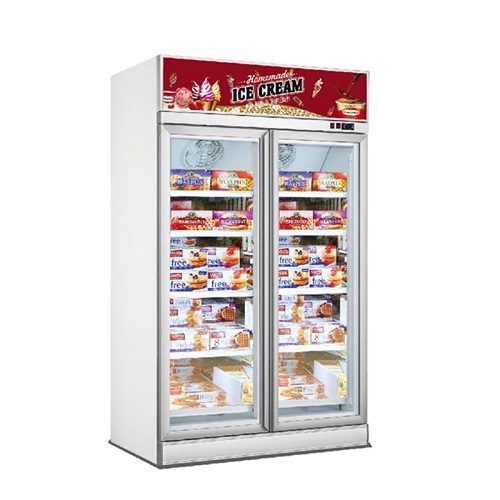 Ice Cream Food Display Cabinet Refrigerator Convenience Store Double Doors Upright Freezer