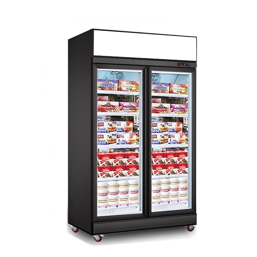 Ice Cream Food Display Cabinet Refrigerator Convenience Store Double Doors Upright Freezer