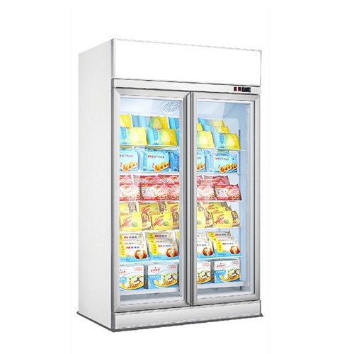 Ice Cream Food Display Cabinet Refrigerator Convenience Store Double Doors Upright Freezer