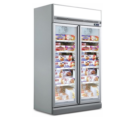 Ice Cream Food Display Cabinet Refrigerator Convenience Store Double Doors Upright Freezer