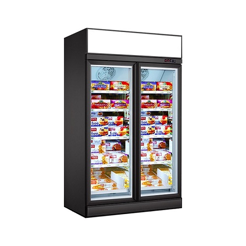 Ice Cream Food Display Cabinet Refrigerator Convenience Store Double Doors Upright Freezer