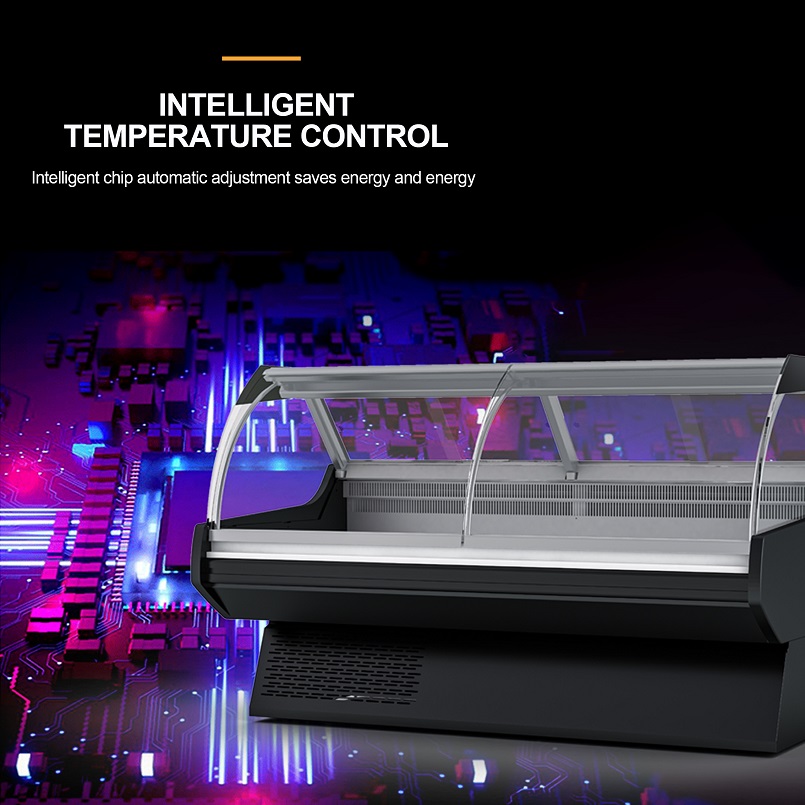 Fan Cooling Food Display Cooler Commercial Butcher Supermarket Deli Fridge Meat Showcase